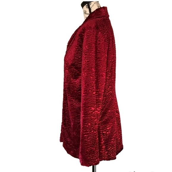 Vintage Will’s River Co. Velvet Blazer Faux Lamb Fur Jacket Pea Coat Red 2 Small - Picture 8 of 16